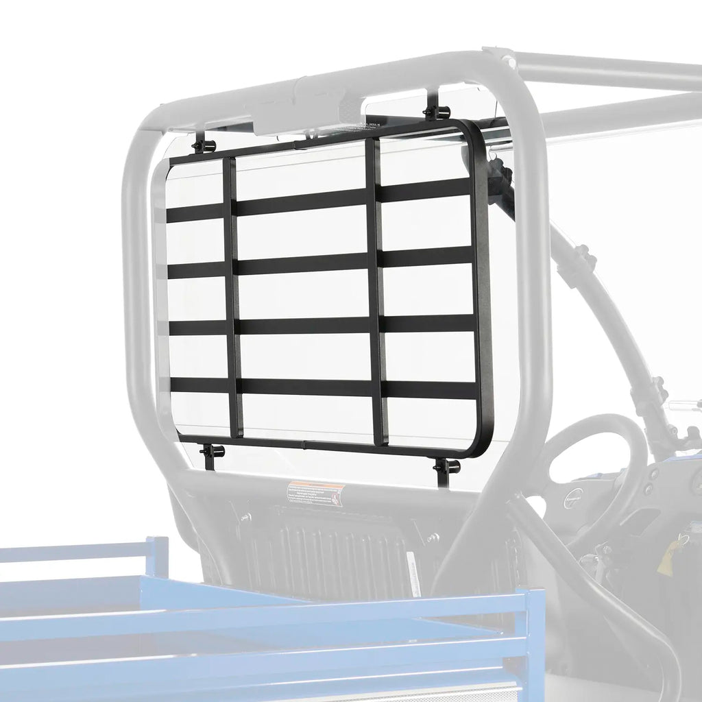 Kolpin rear windshield panel for Kawasaki street vehicle, made of durable material, shown installed on motorcycle or ATV.