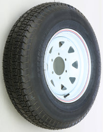 AWC trailer tire and wheel assembly with white finish, featuring a sturdy rubber tire mounted on a durable metal wheel.
