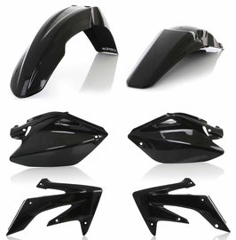 Acerbis black plastic kit with various motorcycle fairing parts and panels for custom fit and style.