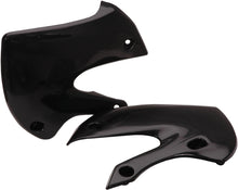 Load image into Gallery viewer, Acerbis black radiator shrouds for motorcycles, featuring sleek design and mounting points for optimal cooling and protection.