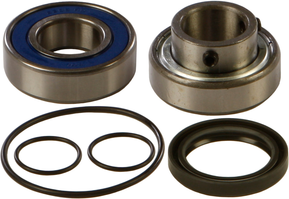 All Balls drive chain case bearing and seal kit with replacement bearings and seals for motorcycle drive systems.