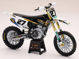 New Ray Toys 1:12 scale Rockstar Husqvarna Team FC450 Malcolm Stewart #27 motorcycle accessory with detailed design.