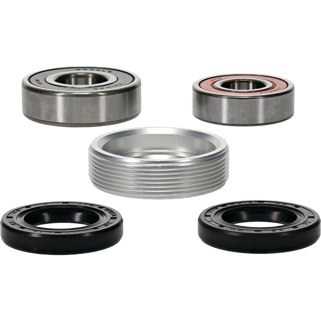 Pivot Works premium drive wheel bearing kit 22-51217P showing bearings, seals, and installation components for motorcycle maintenance
