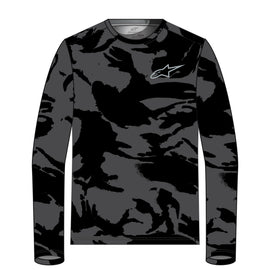 Alpine Star Camo Performance long-sleeve T-shirt in black and camouflage, size large, with athletic fit and logo details.