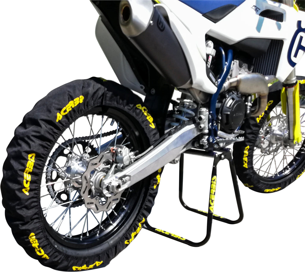 Acerbis black X-Tire Cover for motorcycle tires, showing the sleek body design and branding details.