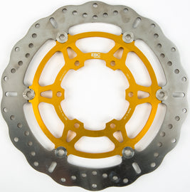 EBC Motorcycle Brakes Contour Street Rotor 155-3107XC showing a close-up of the black metal brake rotor with detailed surface design