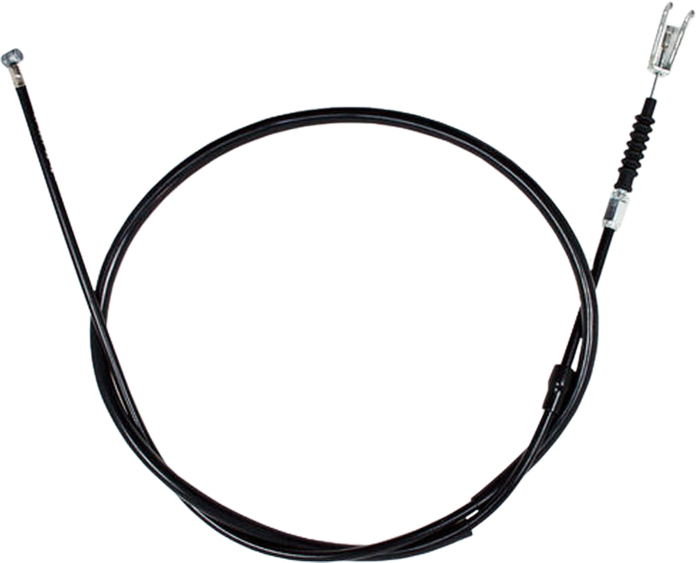 Black vinyl front brake cable for street motorcycles, Motion Pro 70-3057, with detailed metal fittings and protective housing.