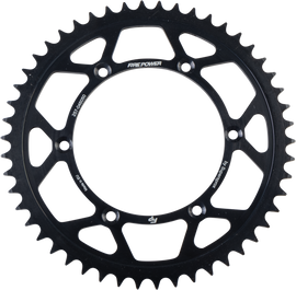 Steel Fire Power 50-tooth rear sprocket for street bikes, black finish, durable motorcycle drivetrain component.