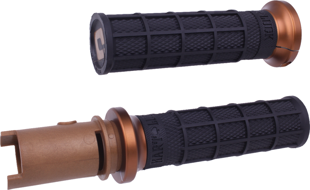 ODI Grips Lock-On Hart-Luck Full-Waffle black and bronze motorcycle grips for 2023-2024 models, featuring textured full-waffle design.