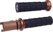 Load image into Gallery viewer, ODI Grips Lock-On Hart-Luck Full-Waffle black and bronze motorcycle grips for 2023-2024 models, featuring textured full-waffle design.