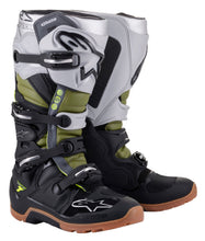 Load image into Gallery viewer, Alpine Star Tech 7 Enduro Boots in black, silver, and military green, size 9, showing the rugged design and ankle support