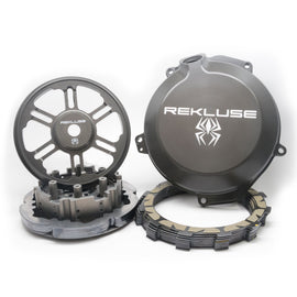 Rekluse Core Manual Torqdrive clutch for Husqvarna and KTM motorcycles, showing the assembled clutch components and brand logo.