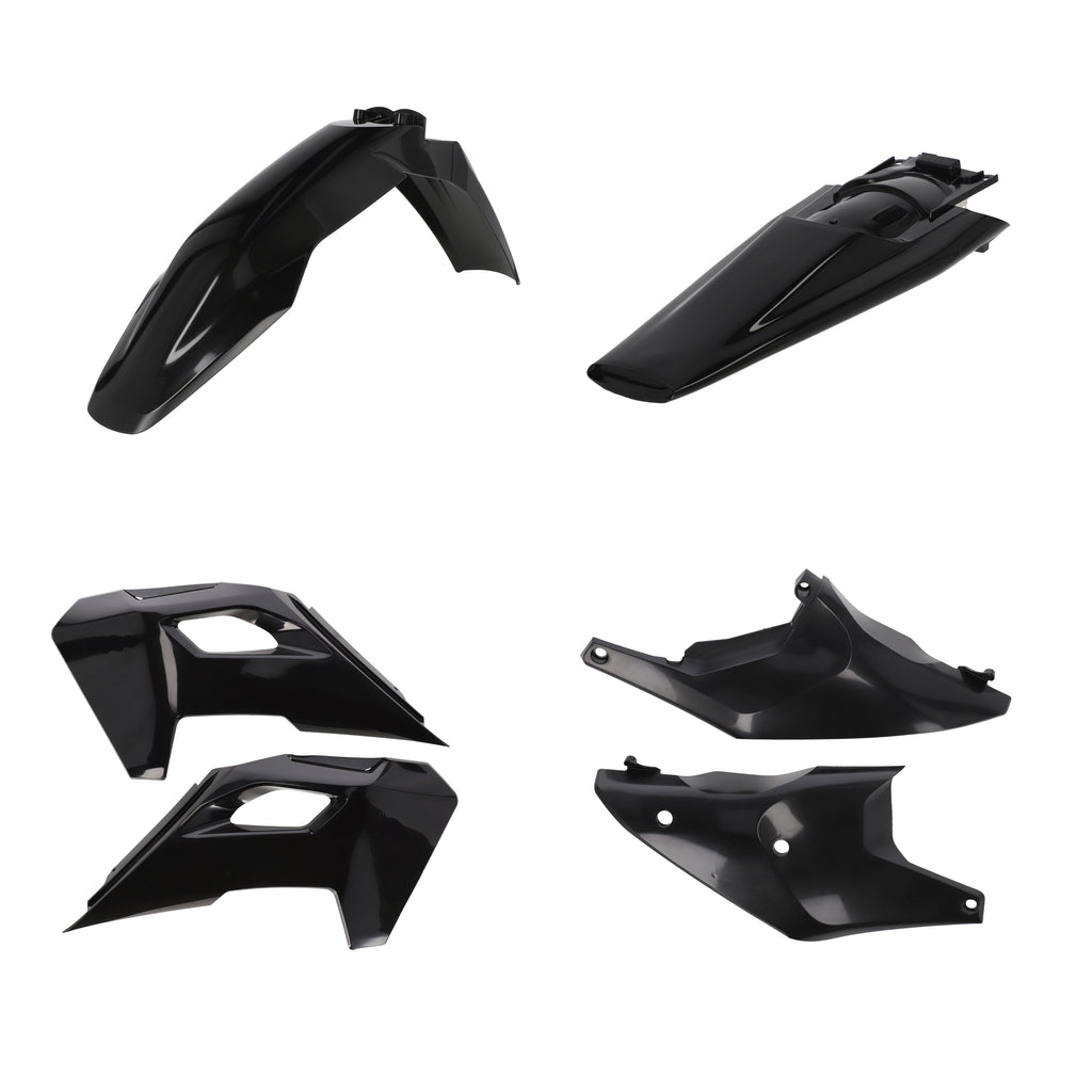 Acerbis Black Plastic Kit Hus for motorcycle body, includes various plastic panels and covers for Hus models.