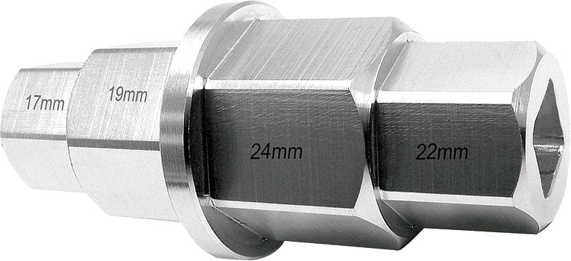 Motion Pro T-6 Hex Axle Tool used for motorcycle wheel removal, featuring a durable metal construction with a T-shaped handle.