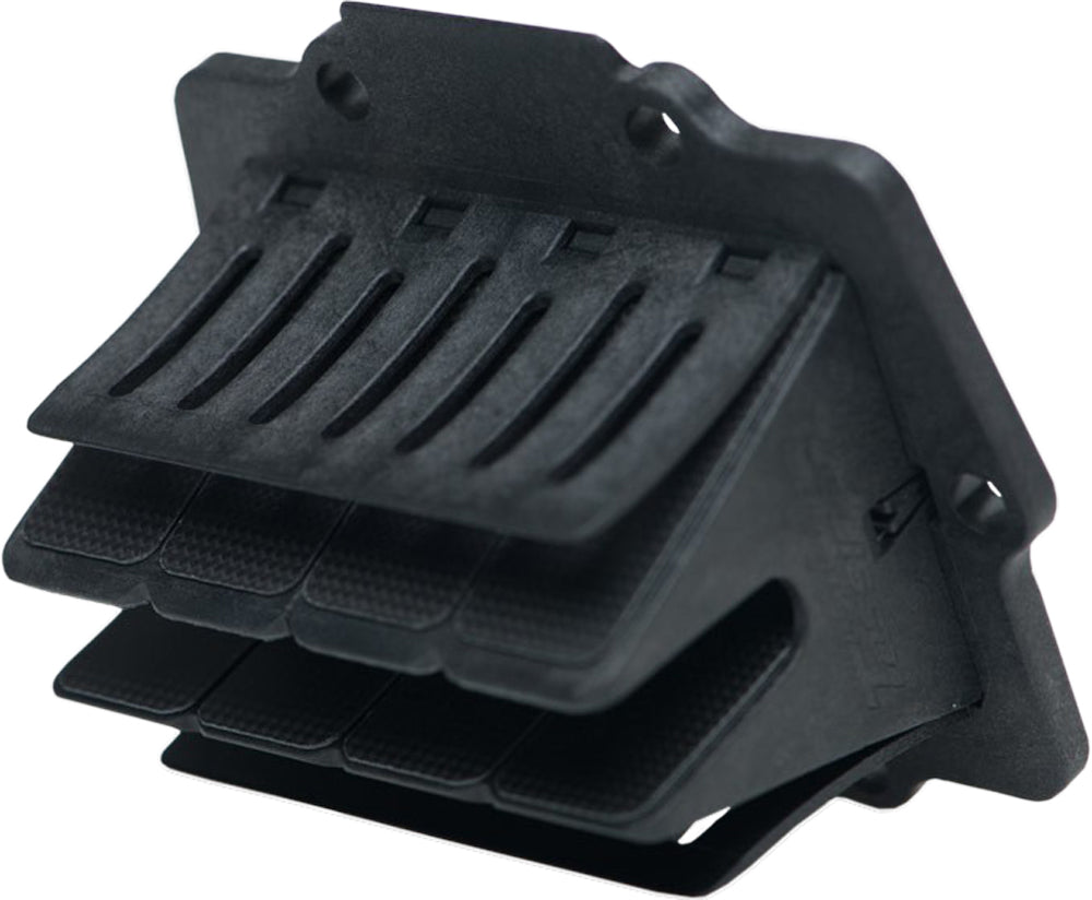 Moto Tassinari Vforce3 intake system for KX500 1987-2004, showing the V3r08 valve assembly and fuel system components.