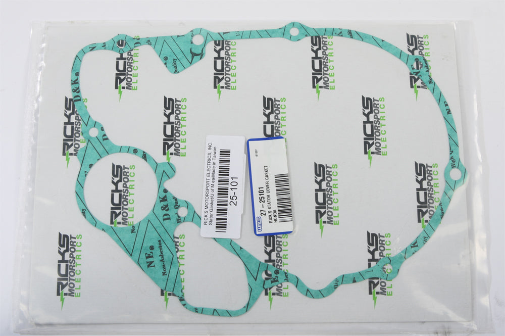 Ricks Motorsport Electric stator cover gasket for motorcycle engine, designed to seal and protect electrical components.