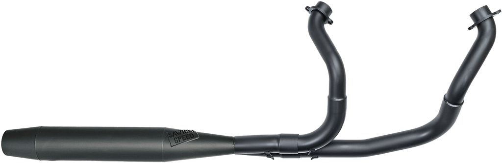 Sawicki Speed Shop Indian Mid Length Cannon Exhaust in black, showcasing the sleek design and polished finish.