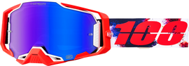 100-PERCENT Armega Hiper Goggle with blue mirror lens, durable eyewear designed for high-performance outdoor activities.