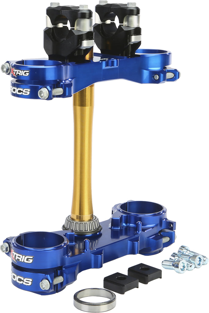 Blue XTRIG Rocs Tech clamp set for Yamaha 25mm handlebars, featuring precision engineering and durable construction.