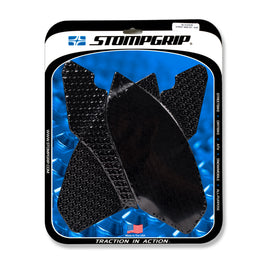 Stompgrip Tank Pad Kit Icon Black for motorcycle body protection, featuring black textured rubber with white icon design.