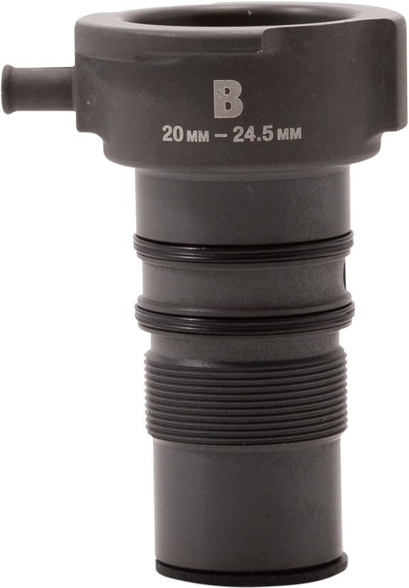 Motion Pro Cooling System Adapters, 20mm to 24.5mm, for motorcycle cooling system tools, black metal with precision fittings