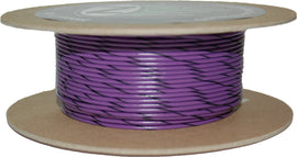 Namz 100-foot spool of 20-gauge electrical wire with violet and black stripe, suitable for wiring and electrical projects.