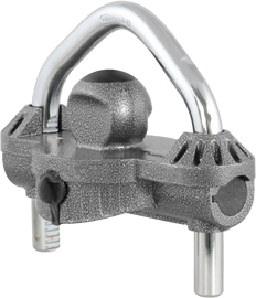 CURT Universal trailer coupler lock with hammer tone epoxy finish, designed for secure towing and trailer safety.