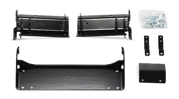 Warn front plow mounting kit with brackets, designed for secure attachment to compatible vehicles.