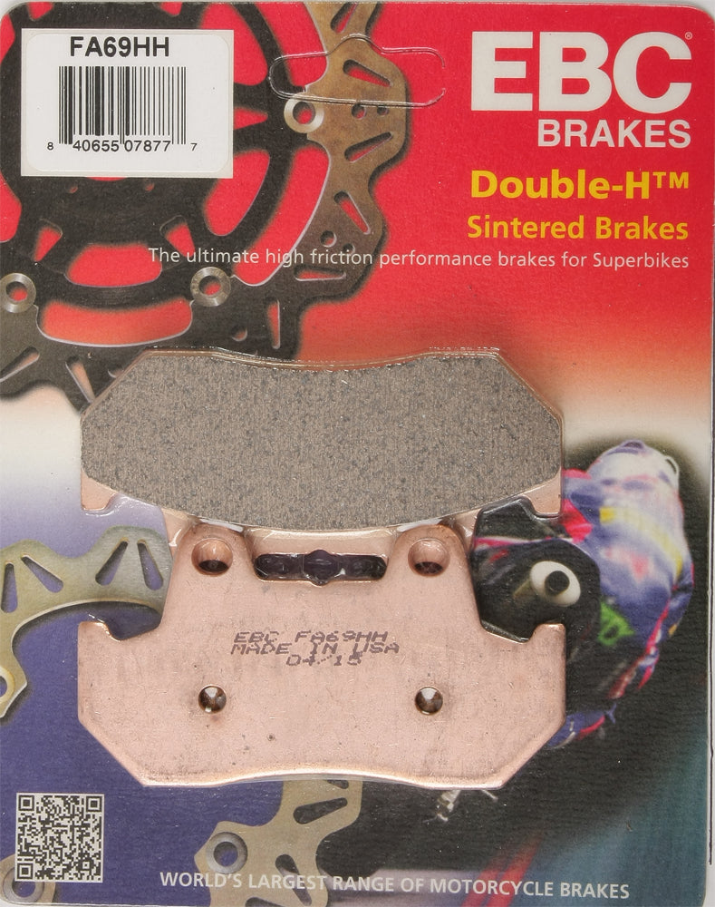 EBC Motorcycle Brakes Fa69hh Double-H Sintered Brake Pads showing the durable, high-performance brake pad design for motorcycles.