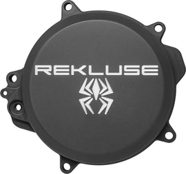Rekluse clutch cover for Husqvarna and KTM motorcycles, durable metal component with branding and detailed finish.