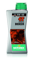 Load image into Gallery viewer, Motorex Boxer Oil 5W40 4T 1L bottle for motorcycle engines, shown with product label and packaging.