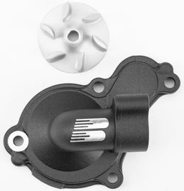 Boyesen off-road water pump cover and impeller kit in black, featuring detailed components for engine cooling and performance.