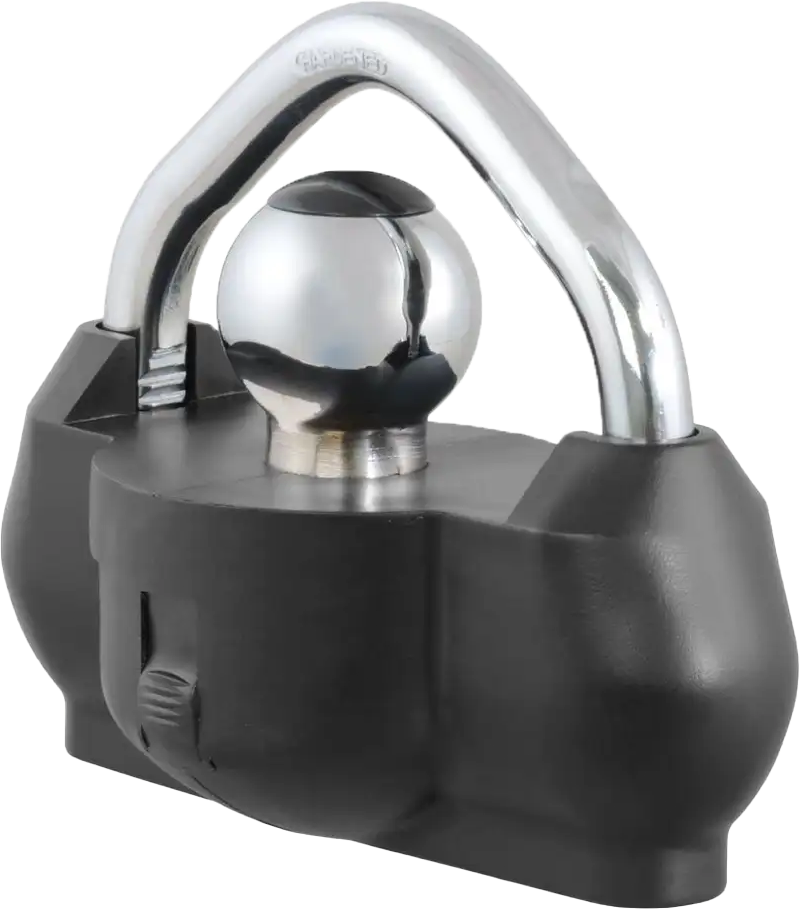 CURT trailer coupler lock made of ballistic nylon, designed for secure towing and trailer safety.
