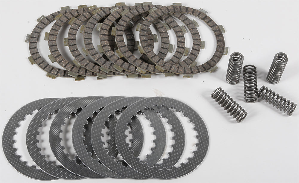 EBC Motorcycle Brakes Dirt Racer Clutch Set DRC100 for dirt bikes, featuring clutch plates and components in a close-up view.