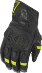 Fly Racing Brawler gloves in black and hi-vis, featuring padded palms and breathable fabric for motocross or riding activities.