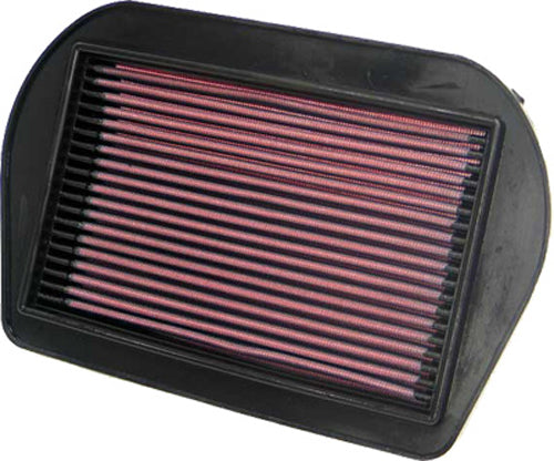 K&N Air Filter 738089 for improved engine airflow, showing the reusable cotton filter element in a close-up view