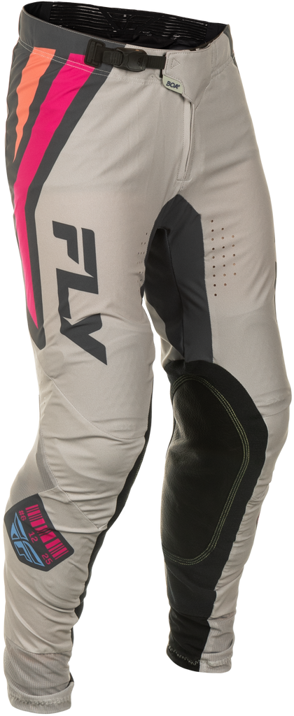 Fly Racing Lite Vice Pants in light grey, pink, and coral with size 38, featuring lightweight, durable motorcycle gear design.