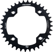 Load image into Gallery viewer, Steel Fire Power 36-tooth rear sprocket in black, with detailed gear teeth visible for motorcycle or bike drivetrain.