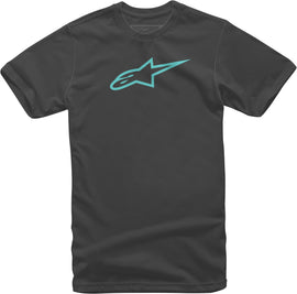 Alpine Star Ageless Tee in black and turquoise, XL size, featuring a casual fit and logo design, displayed on a plain background.