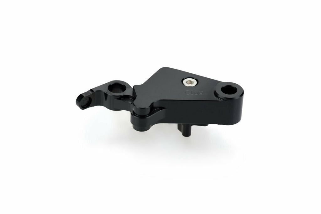 Black PUIG lever adapter clutch lever for motorcycles, shown with detailed close-up of the lever and mounting base.