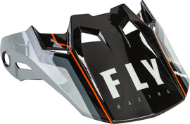 Fly Racing Formula Carbon Axon helmet visor in black, grey, and orange for XL-2X size, shown on a motorcycle helmet.