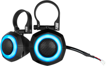 Load image into Gallery viewer, SSV Works cage mount tweeters with RGB ring, black metal housing, and wiring for enhanced audio and visual communication systems.