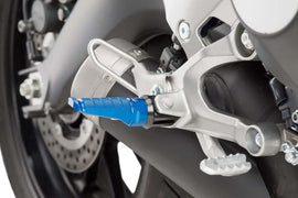 PUIG Racing Blue Footpegs for motorcycle foot controls, featuring vibrant blue finish and sturdy metal construction.