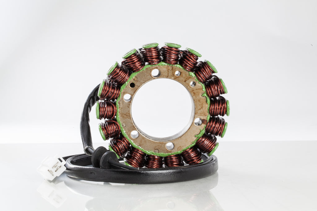 Ricks Motorsport Electric Stator 27-21405 for motorcycle electrical systems, showing the coil and mounting points.