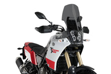 Load image into Gallery viewer, Dark smoke Puig touring windscreen for Yamaha motorcycle, curved windshield with tinted finish, mounted on bike.
