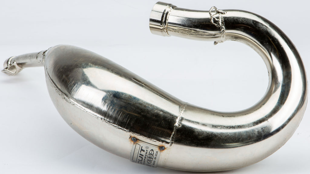 Pro Circuit Platinum Exhaust Pipe 792-0003P with polished metal finish, showcasing its sleek, durable design for off-road motorcycles.