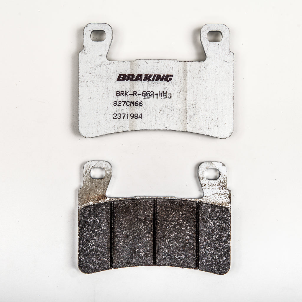 High performance sintered brake pad set from Braking with detailed friction surface and metal backing for motorcycle braking systems.