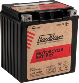 HardDrive Premium Battery GYZ32HL and YIX30L with 500 CCA, shown in a close-up image highlighting battery terminals and label.