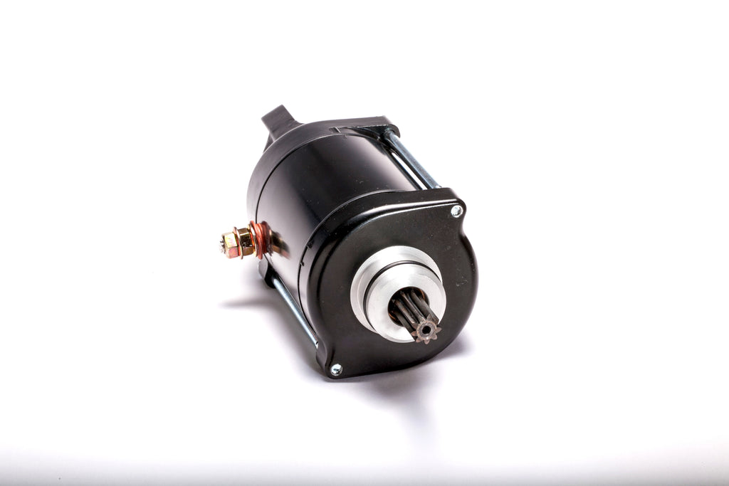 Ricks Motorsport Electric starter for motorcycles, compact electric starter with black casing and wiring visible.