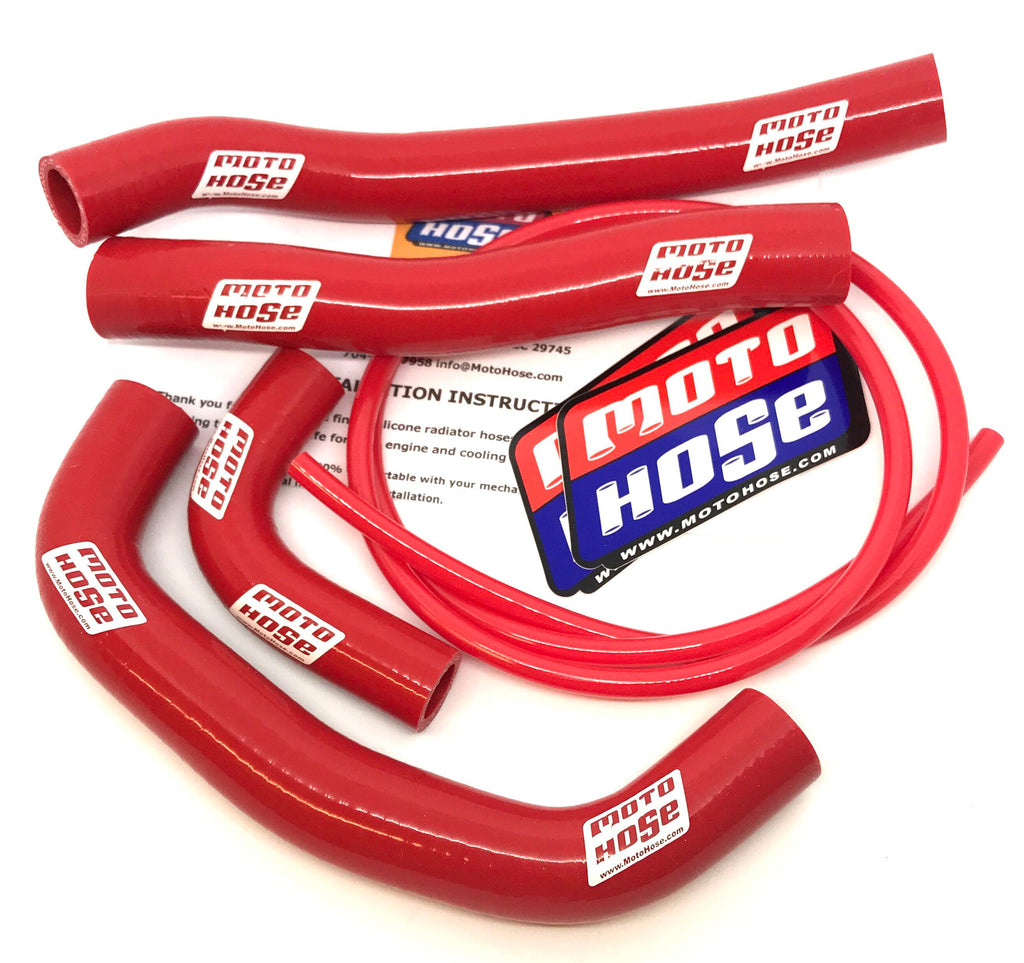 Moto Hose Kit Red 120-1011R for engine, featuring flexible red hoses and fittings, designed for motorcycle engine applications.